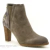 Fugitive ASFALT Vel Taupe - Python Taupe - Bottine Talon Haut