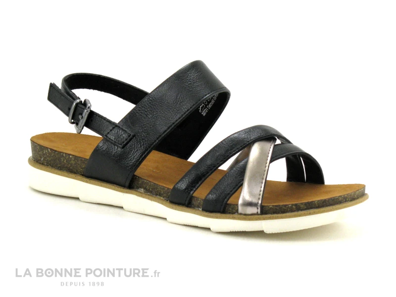 Marco Tozzi 2-28410-20 Noir Argent - Sandale Plate Femme 1 Marco Tozzi 2-28410-20 Noir Argent - Sandale Plate Femme