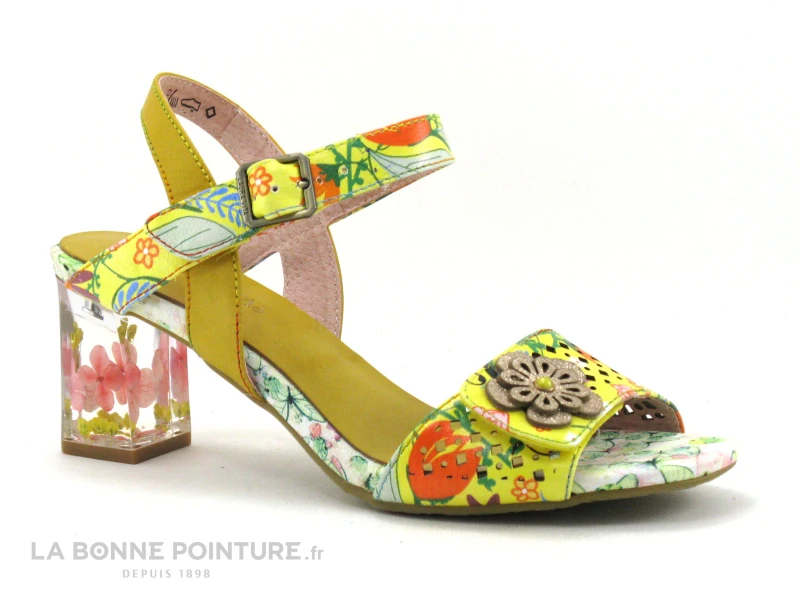 Laura Vita LUCIEO 07 Jaune - Sandale Talon Haut Fleuri 1 Laura Vita LUCIEO 07 Jaune - Sandale Talon Haut Fleuri